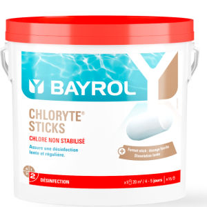 Chloryte® Sticks Sticks de chlore non stabilisé de 300g filmés à dissolution lente pour une désinfection permanente de la piscine.
