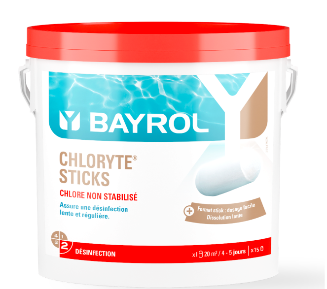 Chloryte® Sticks Sticks de chlore non stabilisé de 300g filmés à dissolution lente pour une désinfection permanente de la piscine.